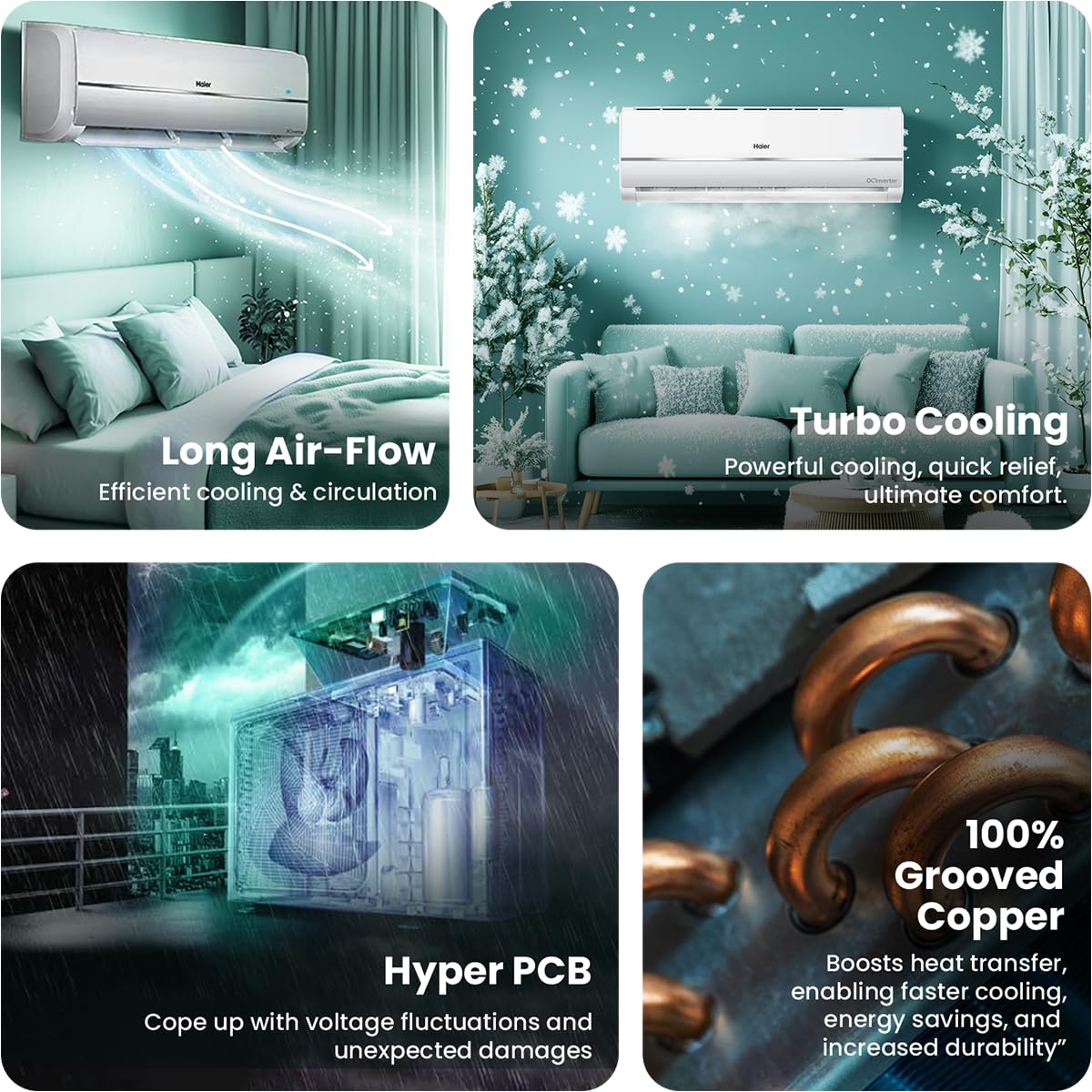 Haier 1 Ton 3 Star Twin Inverter Split AC (Copper, 7 in 1 Convertible, Frost Self Clean, HD Filter, Cools at 54°C - Image 7