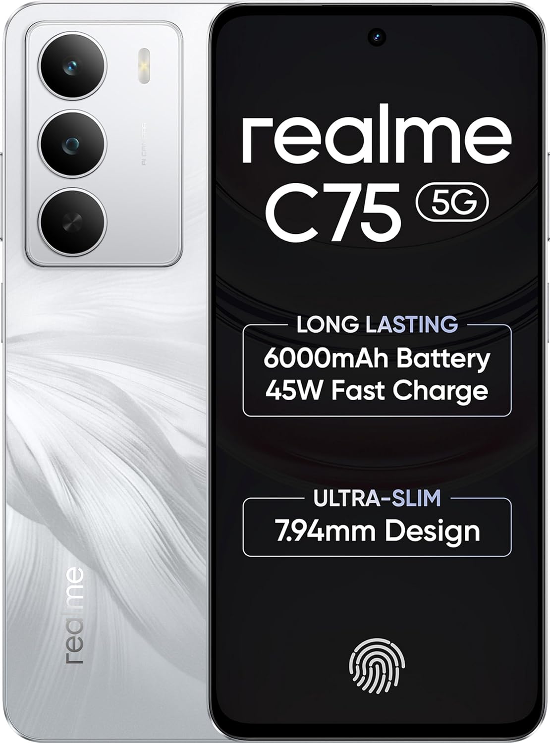 realme C75 Smartphone 4+128,White SC, 6000 mAH Battery 45W fast Charging