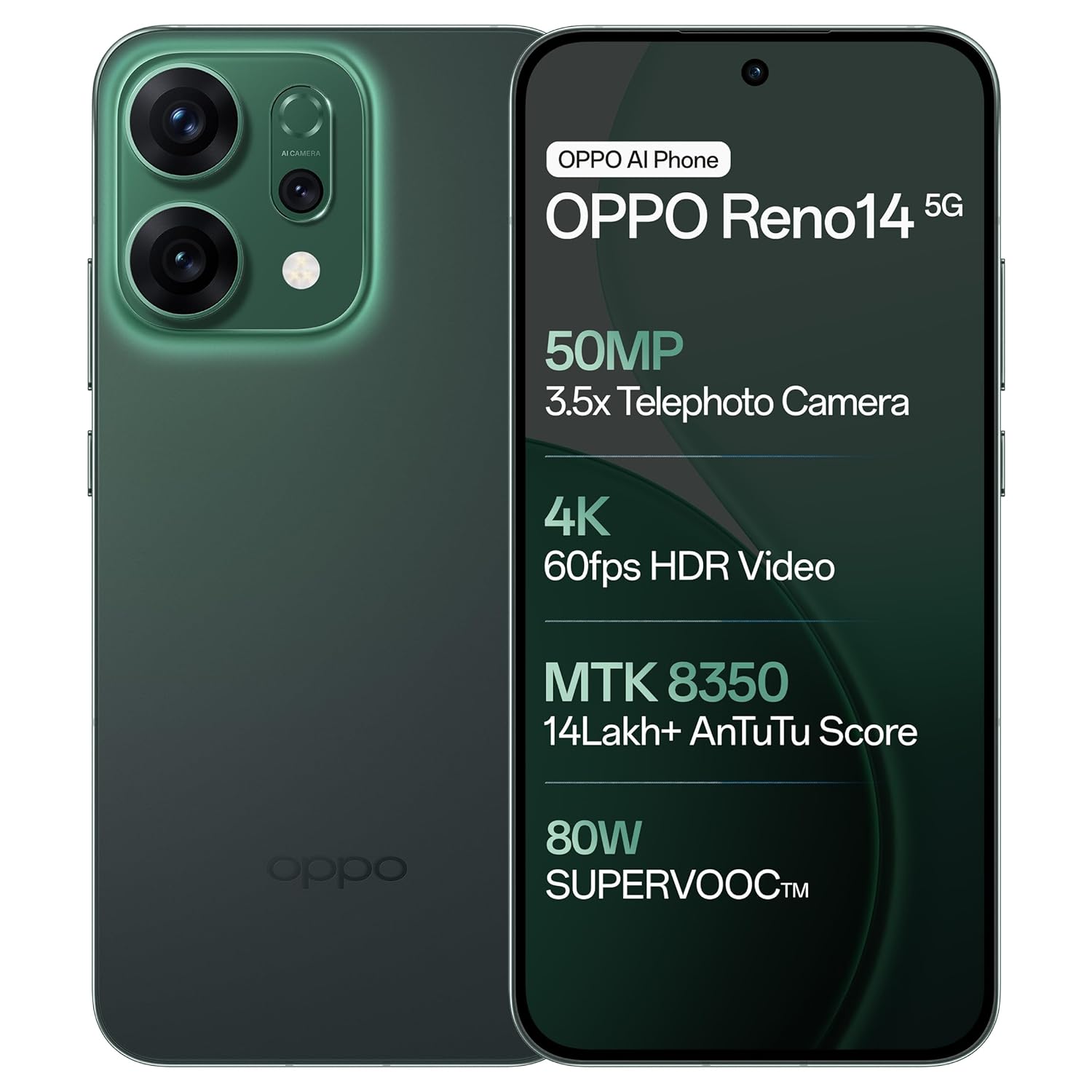 OPPO Reno14 5G (Forest Green, 8GB RAM, 256GB Storage)