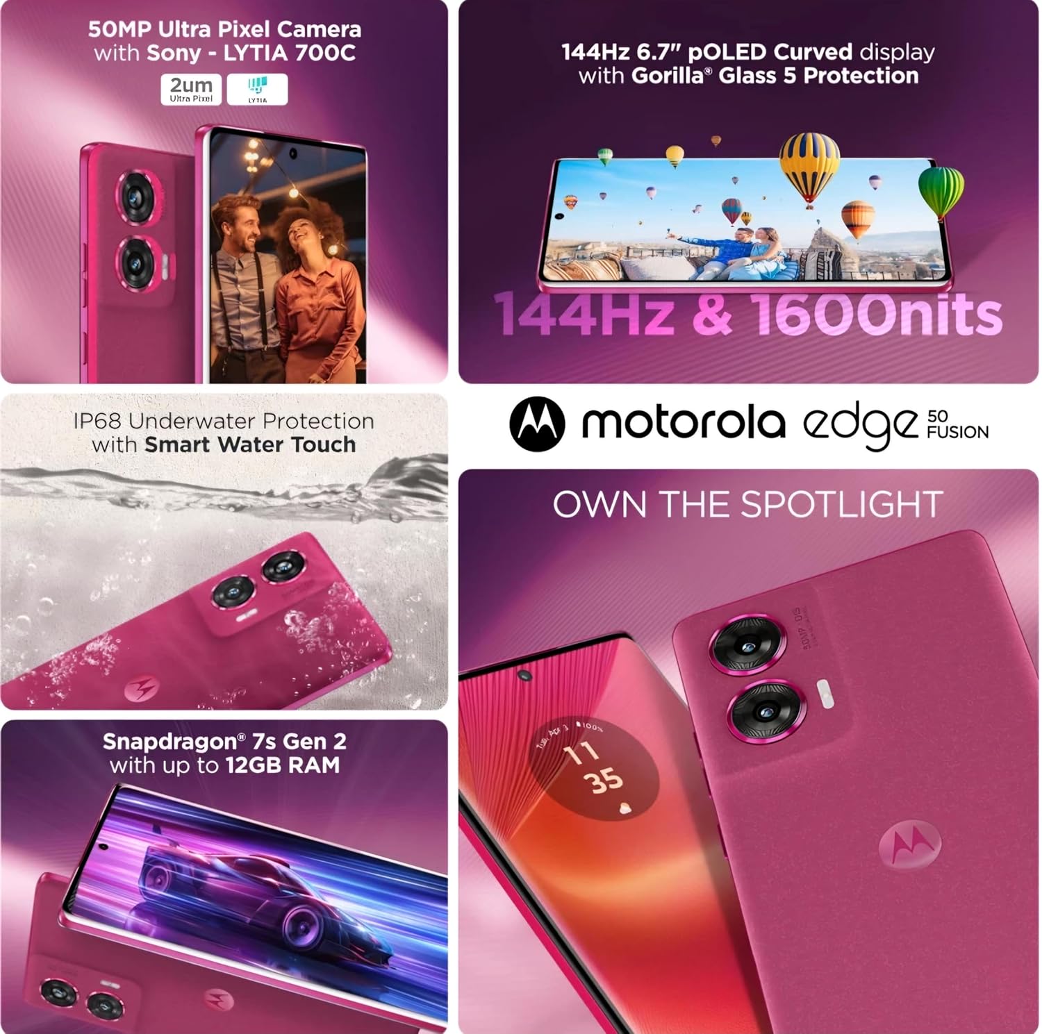 Motorola Edge 50 Fusion 5G (Hot Pink, 12GB RAM, 256GB Storage) - Image 7