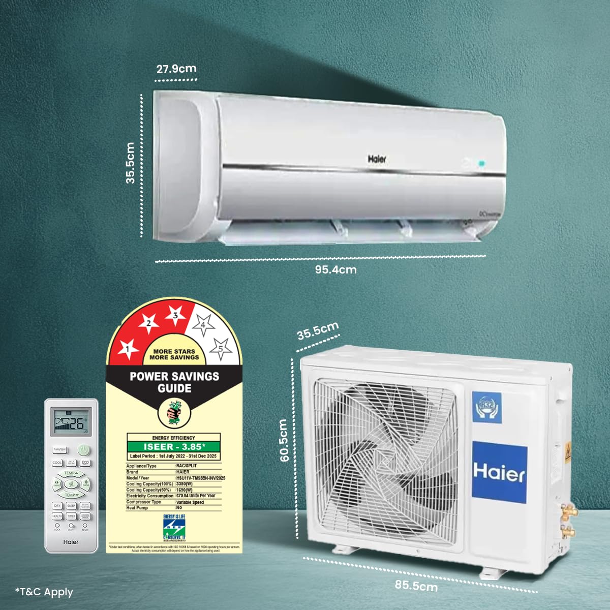 Haier 1 Ton 3 Star Twin Inverter Split AC (Copper, 7 in 1 Convertible, Frost Self Clean, HD Filter, Cools at 54°C - Image 2